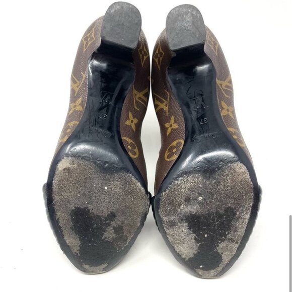 Louis Vuitton Monogram Revival Heel Ankle Boots Canvas Leather Brown Black EU 37 - Picture 7 of 8